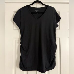 Aglow Maternity Black V-neck Ruched Shirt Sleeve Shirt Size XL